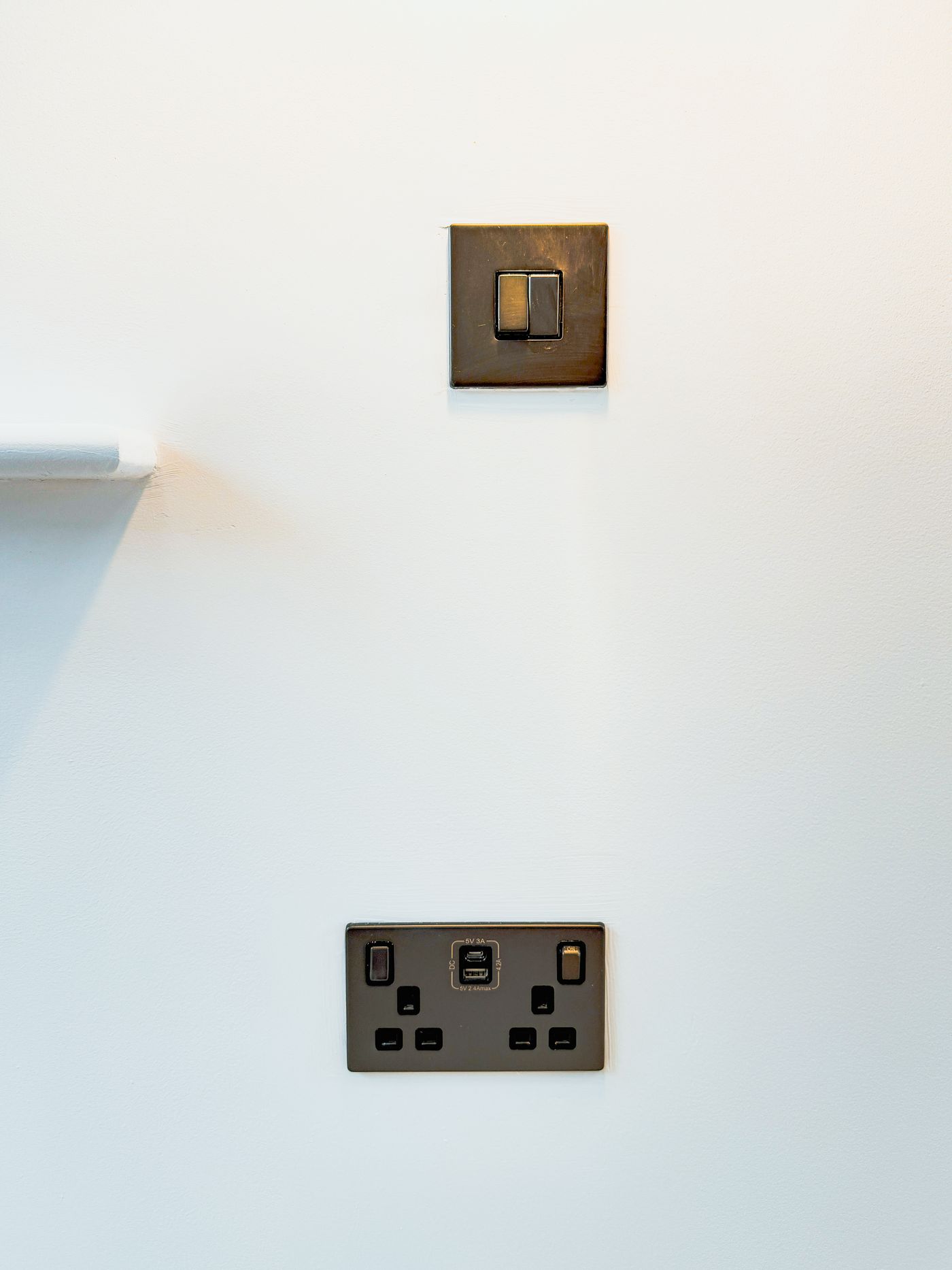 Brass double socket and light switch